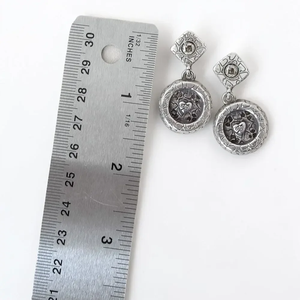 Brighton Delia Floral Round Drop Earrings Square Stud Silver Plated Retired